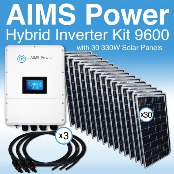 Must Have Aims Power KIT Hybrid Inverter Charger & Solar Panels 9.6 kW Inverter Output, 9900 Watts Solar Panels