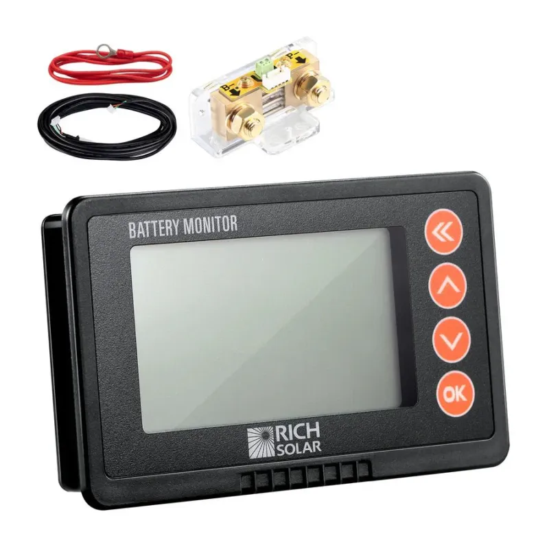 RICH SOLAR 500 Amp Battery Monitor with Shunt 8~120V 500A - 500A Battery Monitor w/ Shunt Best Choice