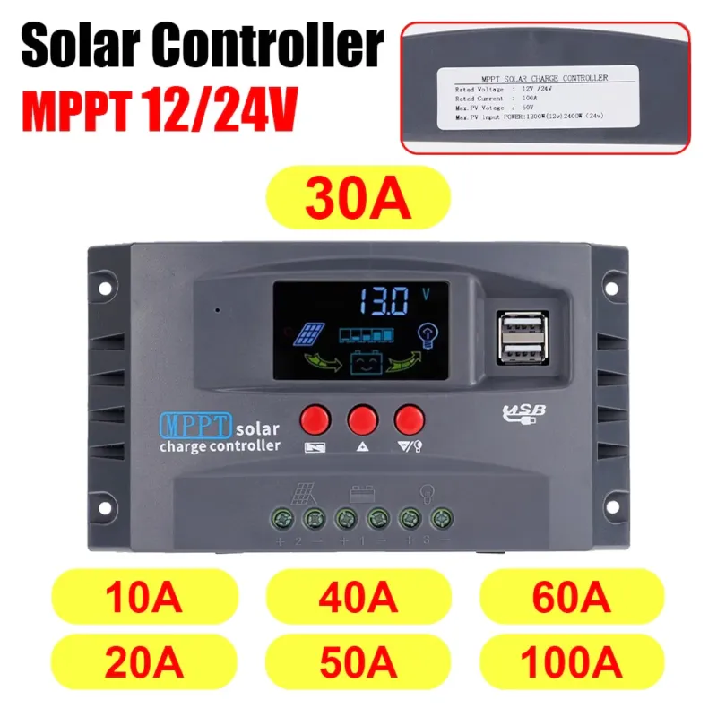 10A-100A 12V/24V MPPT Solar Charge Controller 50VDC PV Regulator Solar Panel Colorful Screen For Lithium Lifepo4 GEL Lead Acid Time-Limited