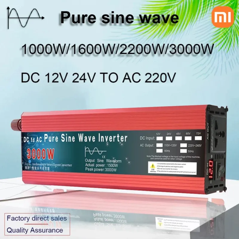 Get Yours XIAOMI Inverter Pure Sine Wave DC 12v/24v To AC 220V 1000W 1600W 2200W 3000W 10000 WPortable Power Bank Converter Solar Inverter